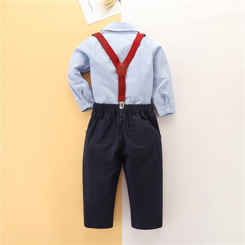 Toddler Baby Boys' Gentleman Clothes Sets Bow Tie Shirts Suspender Pants Outfits - Picture 5 of 6