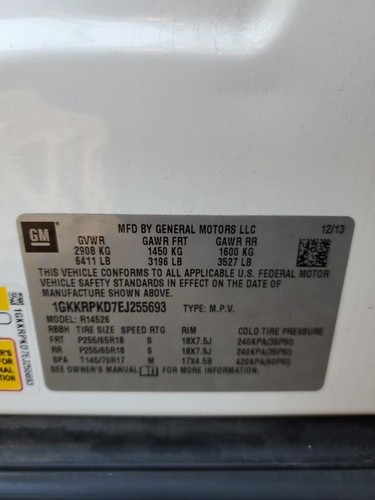 07-17 GMC ACADIA LH Driver Sun Visor VIN J 11th Digit Limited Illuminated - Picture 13 of 13