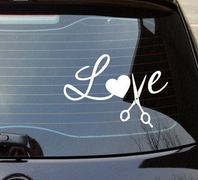 Love Heart Hair Dresser Stylist Scissors Car Laptop Decal