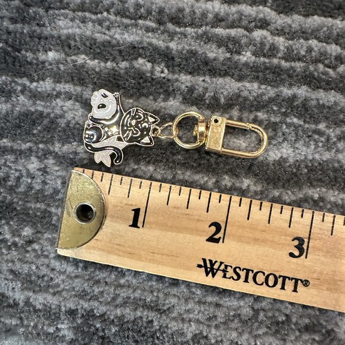 Enamel Cat Skull Bag Charm Black Kitten White Dangle Clip On 1” Halloween New - Picture 3 of 4