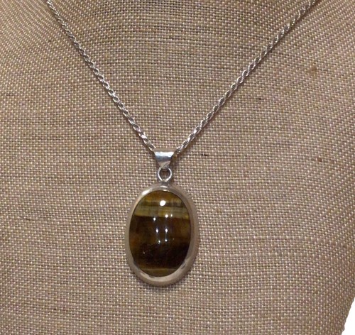 Vintage Sterling Stone Pendant. Mexican Made. Italian Sterling Chain - Picture 7 of 11