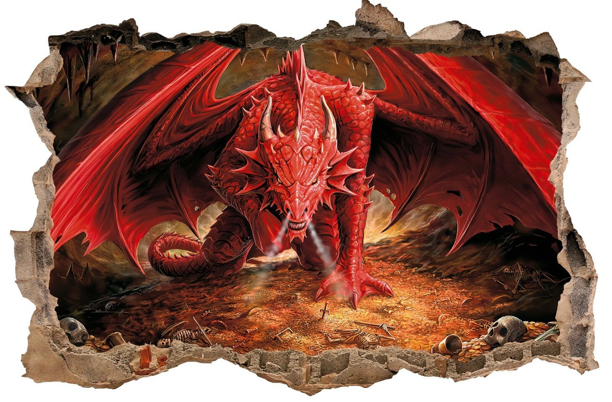 Fantastischer Flugdrache Wandsticker – Einzigartiger, Orientalischer Vinyl-Aufkleber Mit Japanischem Design In Rot (67x68cm)
