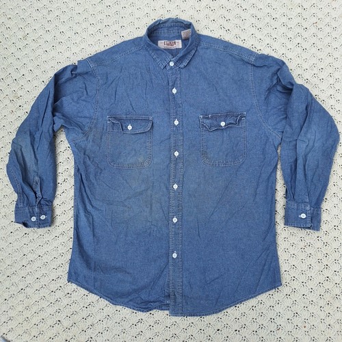 Vtg Big Mac Chambray Work Shirt Blue Distressed Workwear - Large - Picture 2 of 10