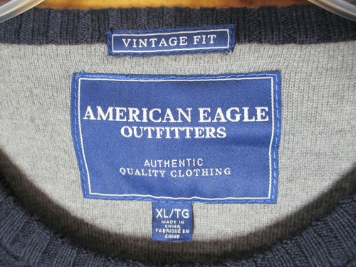 American Eagle Men's XL Red/Blue Striped Vintage Fit Pullover Wool Sweater Logo - Picture 5 of 5