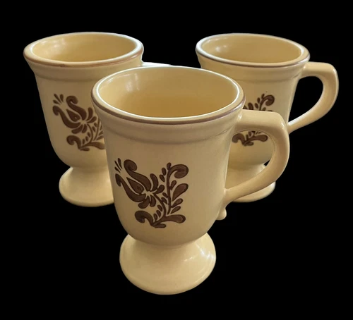 Set Of 3 Vintage Pfaltzgraff Village Footed Pedestal 5 1/4" Coffee Mugs Grandmug