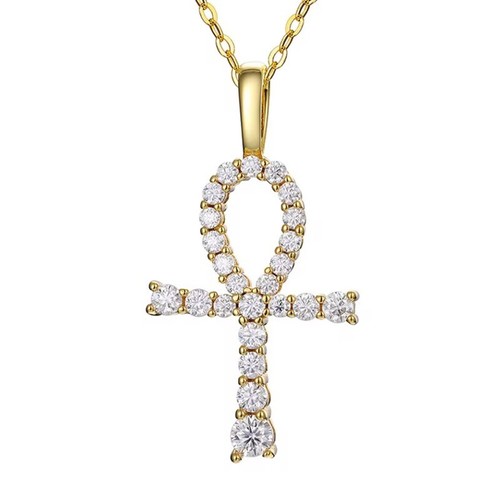 D Color Round Moissanite Cross Pendant Necklace Men Women Chain 18K Gold Plated - Picture 20 of 21