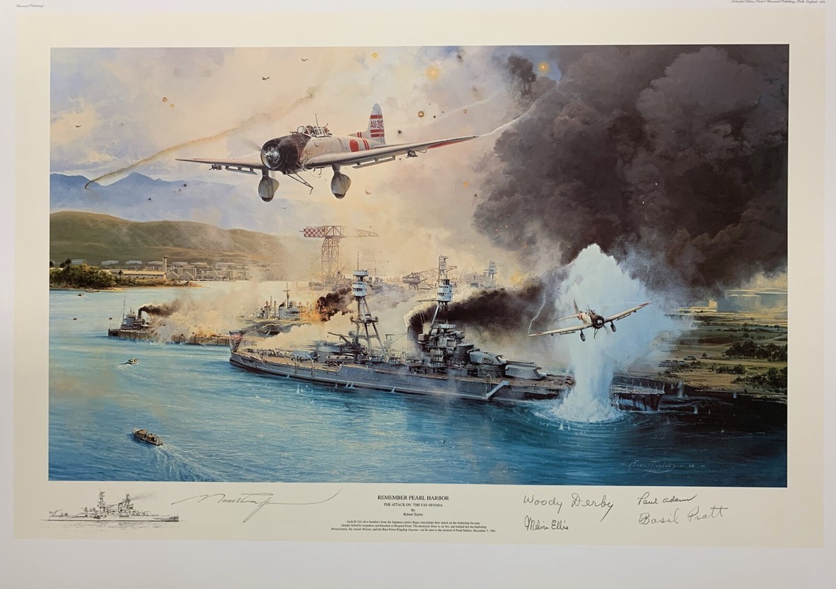 Remembering Pearl Harbor: 洋書 希少品 Remember Pearl Harbor by Robert Taylor art print signed by