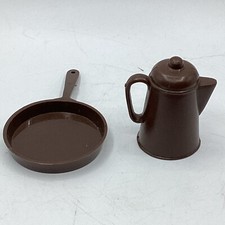  2 Vintage 1960  s Johnny West Movable Cowboy Brown Large Skillet  Percolator
