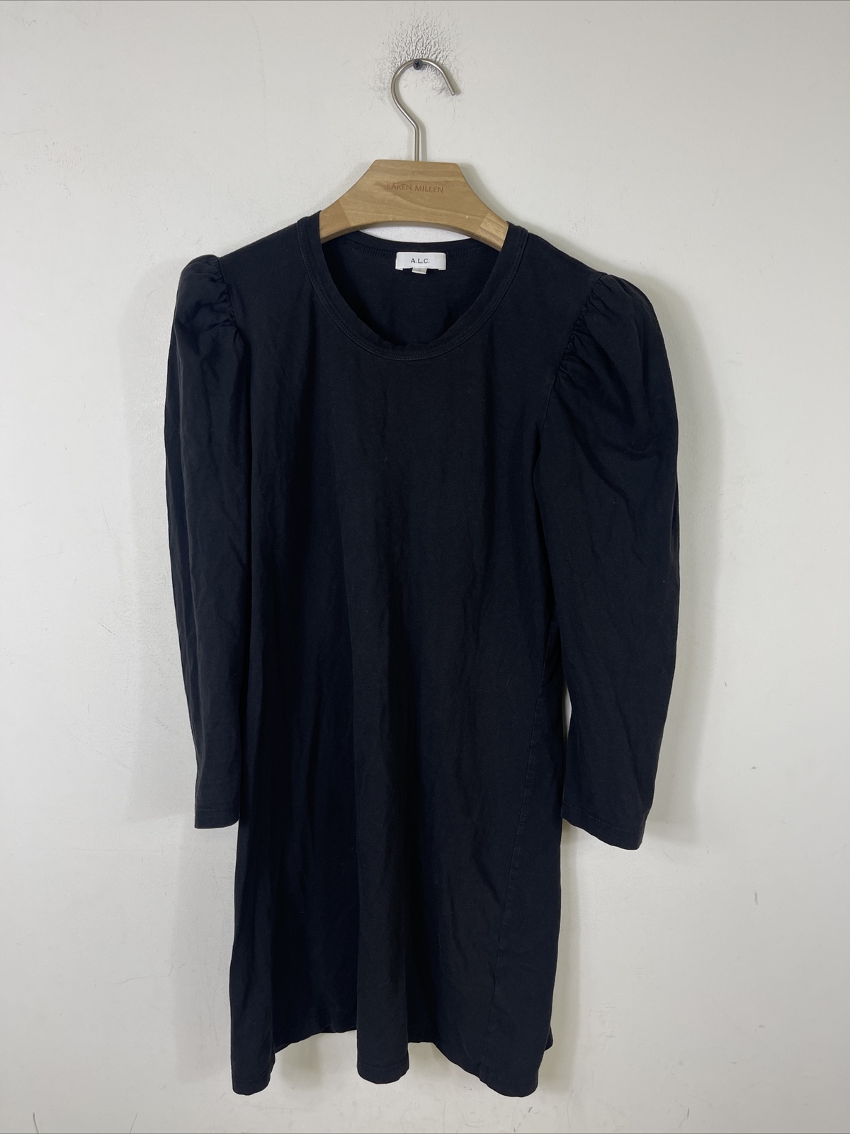 A.L.C. Women’s Sweater  Dress Long Sleeve Gathered Sleeve Cotton Black Small
