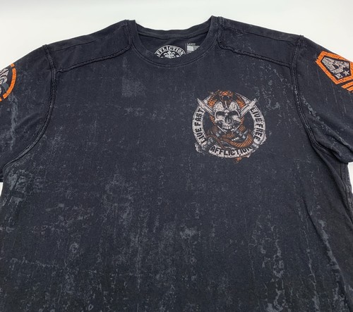 Affliction Shirt Size L Live Fast Live Free Distressed Snake Skulls Black Orange - Picture 4 of 8