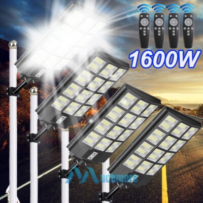 1600W Solar Street Light, 9000000000LM Dusk-Dawn Solar Flood Lights w/Timer&Pole