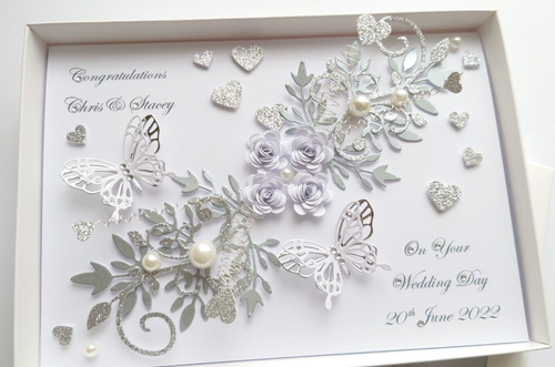 Handmade Personalised Luxury Wedding Day / Anniversary Card Silver with GIFT BOX - 第 2/7 張圖片