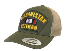 Afghanistan Veteran Trucker Mesh Back Hat OD Green and Tan Snapback Brand
