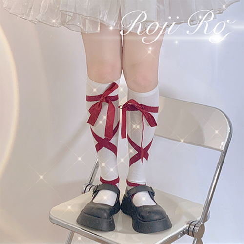 Lady Girl Long Socks Stockings Knee High Lace-up Cotton Blend Preppy Lolita Cute - Picture 9 of 13