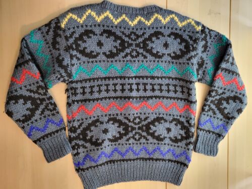 Suéter vintage Claiborne tejido a mano 100 % lana gris multicolor talla grande - Imagen 2 de 4