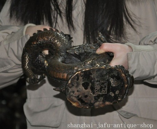 16.8" old Chinese bronze fengshui Zodiac animal loong dragon statue - Picture 9 of 10