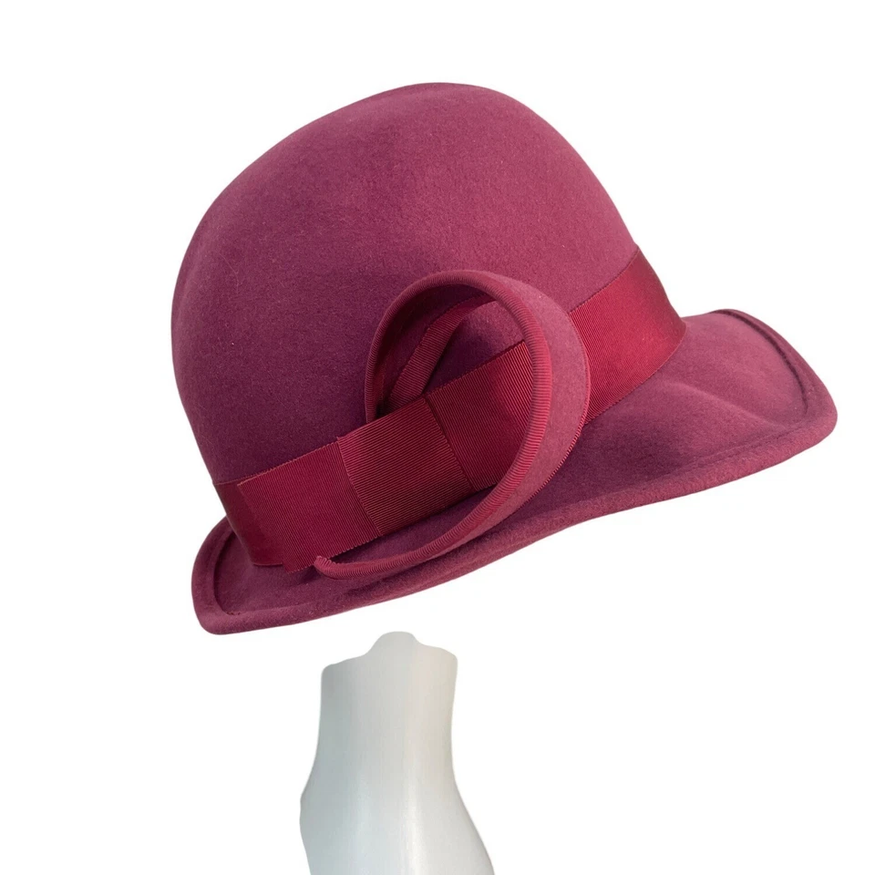 Sombrero de lana rosa vintage Kurt Jr. de Tom Hann con cinta y acento de lazo Foto 3 de 4