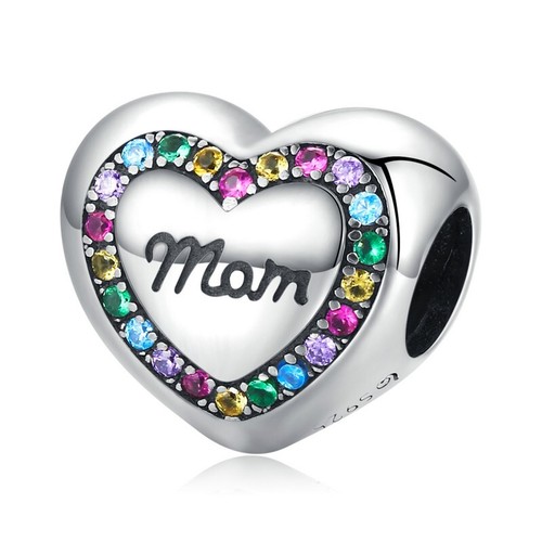 Charm Cuore multicolor Mamma Mom in argento 925 - Les Folies (Modello Pandora) - Foto 2 di 10