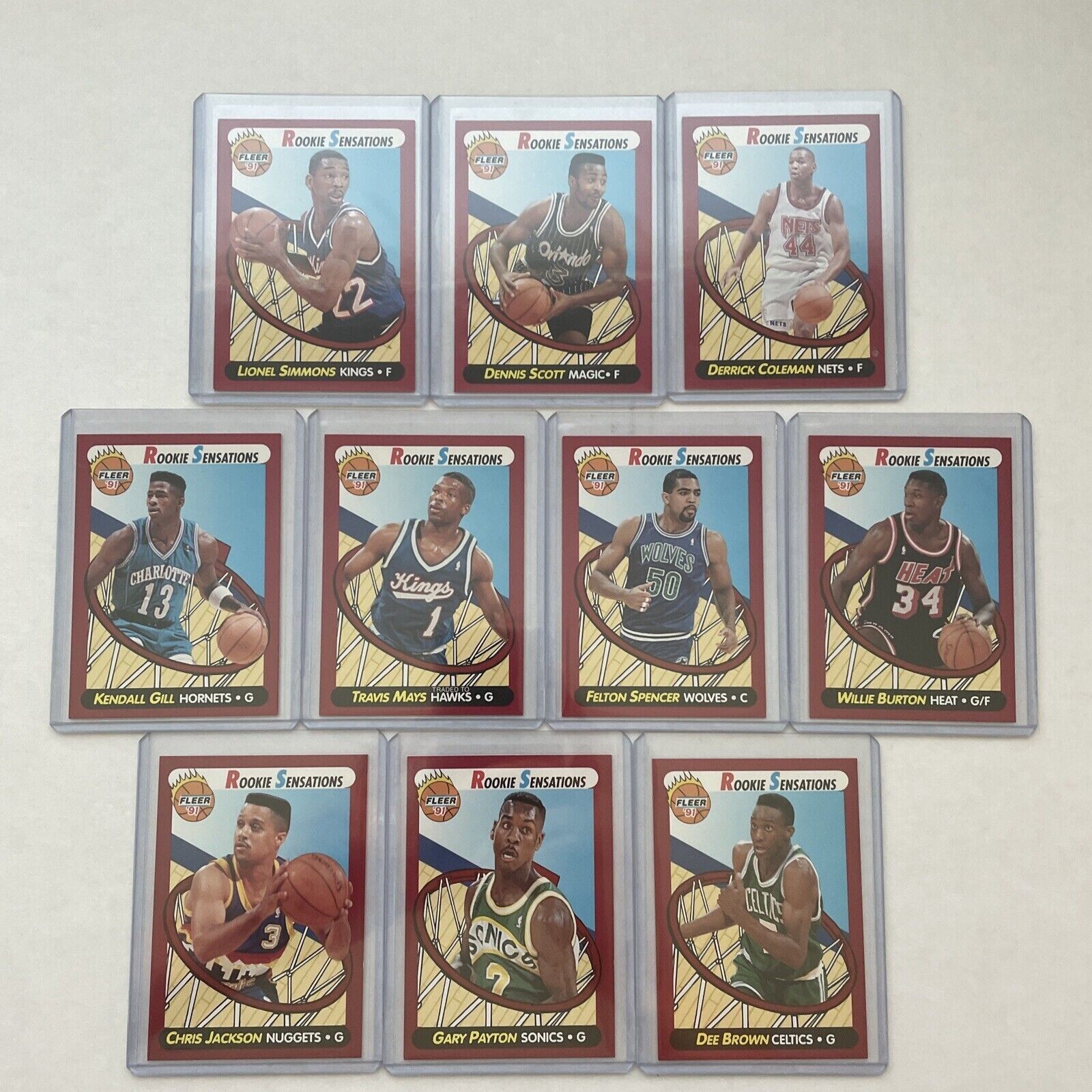 GARY PAYTON DENNIS SCOTT ROOKIE 1991-92 FLEER ROOKIE SENSATIONS 10 CARD SET