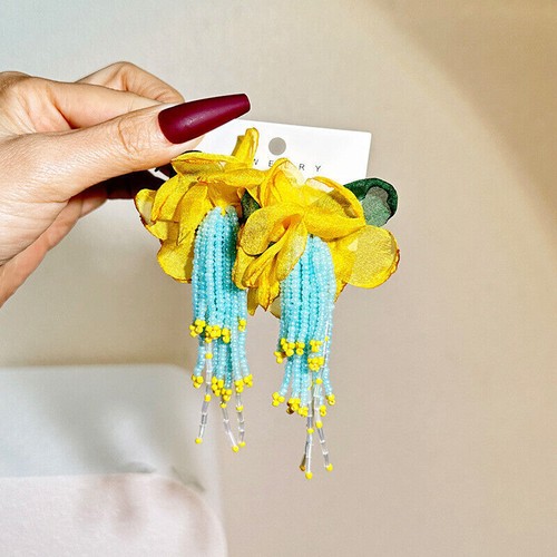 Fabric Drop Earrings Vintage Fashion Tassel Bohemian Statement Handmade Jewelry - Picture 75 of 225