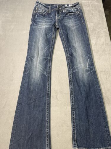 Pantalones de mezclilla para mujer Miss Me adornados con cristal corte bota azul talla 27