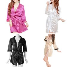 Women s Short Kimono Style V-Neck Bathrobe Plain Dressing Gown Bridal Party Robe