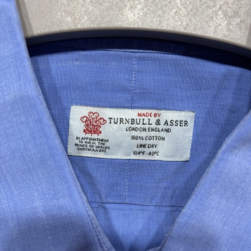 Turnbull & Asser Shirt Blue Long Sleeve 100% Cotton Bespoke Button Cuff 17” - Picture 5 of 14