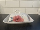 Martha Stewart Covered Butter Dish Peony Collection Lid 7"  Floral Pink Flower