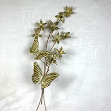 VTG Homco Brass Butterfly & Flower Wall Decor 25"x8" Metal Floral Art Sculpture