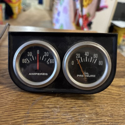 #ad Black Vintage Instrument Gauge Cluster Amperes amp; Oil Pressure AS IS UNTESTED $29.75