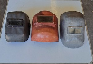 Lot Of (3), (2) Fiberglass, (1) Vulcanized Fiber?? Welding Helmets