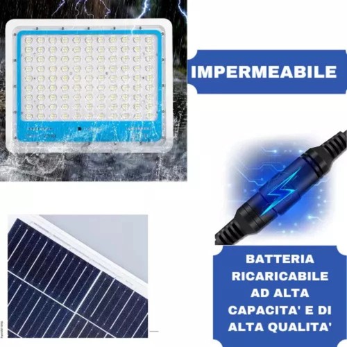 FARO LED DA ESTERNO DA 5000W CON PANNELLO SOLARE E TELECOMANDO LUCE BIANCA IP66 - Foto 3 di 7