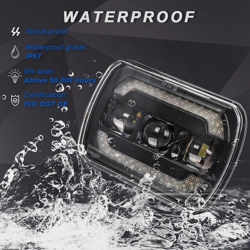 Paar 5x7 Zoll LED Scheinwerfer DRL für Jeep Cherokee XJ Wrangler YJ Ford GMC - Bild 9 von 10