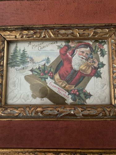 Framed Vintage-1900’s Christmas Postcard Art Santa Claus Ornate Gold & Red 12x10 - Picture 14 of 18