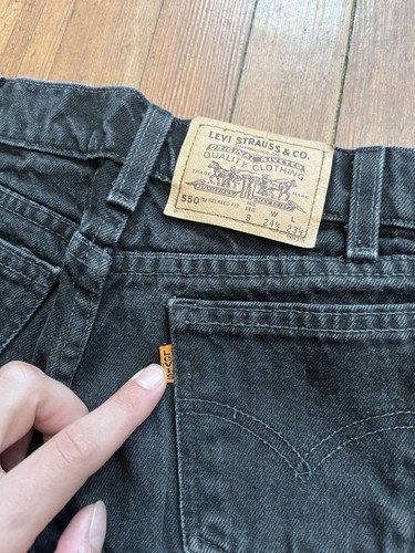 Vintage Levis 550 Jeans Size 9 Boys Orange Tab Relaxed Fit Black Denim 90s 23x23 - Picture 7 of 7
