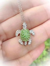 2Ct Round Cut Lab-Created Peridot Women's Turtle Pendant 14K White Gold Plated