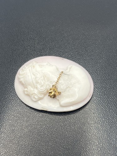 Cameo habille carved oval shell silhouette w gold diamond necklace UNMOUNTED - Picture 10 of 13
