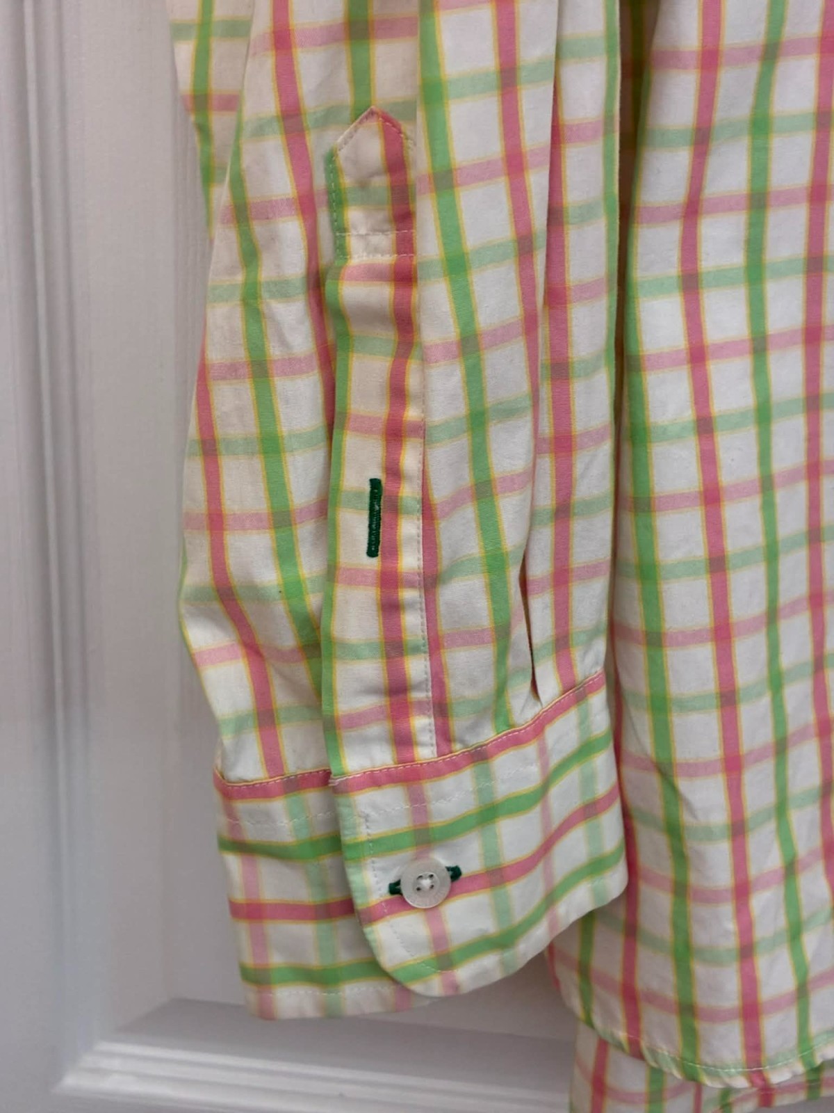 Tommy Hilfiger Men's XXL Plaid Button Down Shirt Crest Logo Cotton Green Pink thumbnail 7