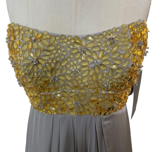 NWT Theia Couture Gold & Gray Silk Formal Strapless Dress Beaded Size 4 $995 - Picture 5 of 14