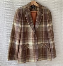 Vintage Patty Woodard Virgin Wool Blazer Jacket Womens 9 10 Plaid Academia Taupe