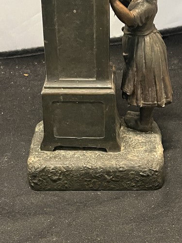 Antique 1900 French Novelty Girl & Grandfather Clock Time & Alarm Runs 13"H - Picture 9 of 14