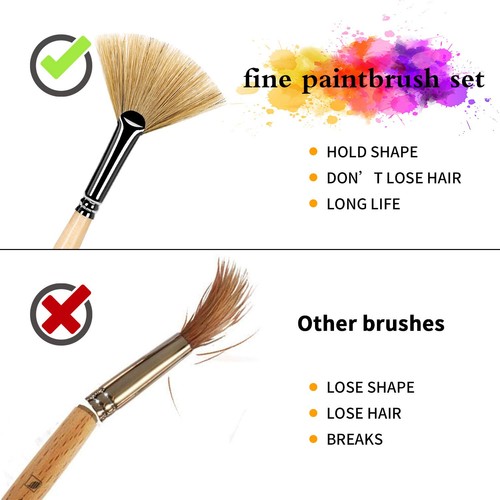 Artist Fan Paint Brush Set of 6, Hog Bristle Natural Hair Anti-Shedding Brush... - Picture 7 of 7