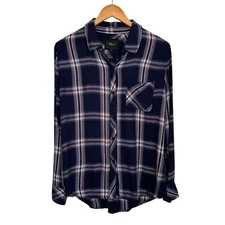 Rails Womens Hunter Plaid Button Up Shirt Navy Mulberry Size Small Long Sleeve