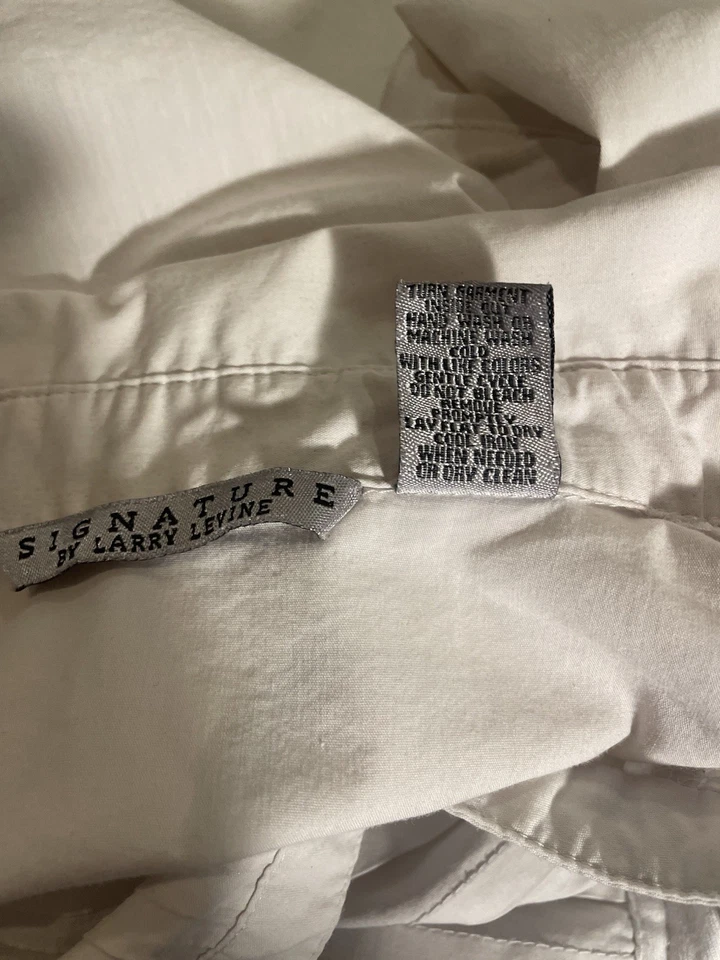 Larry Levine 签名衬衫白色纽扣细条纹打褶 L 码 — 第 3/4 张图片