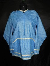 Alaska Native Eskimo Kuspuk L Purple Blue Gold Print Tunic Shirt Half Zip Hood