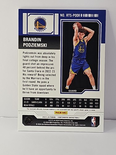 2023-24 Panini Contenders Rookie Ticket Swatches Brandin Podziemski - Picture 2 of 2