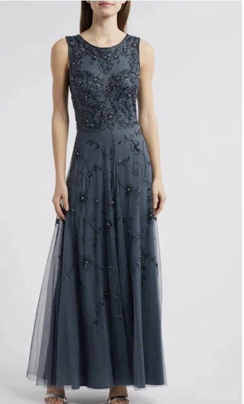 Vestido feminino Pisarro Nights de malha com miçangas e jaqueta tamanho 2 novo cinza - Imagem 3 de 4