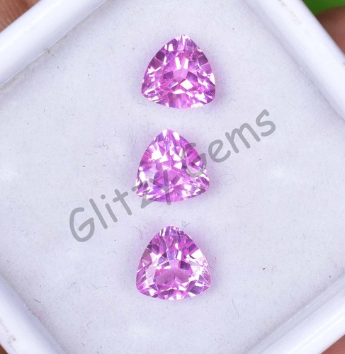 Natural Royal Pink Sapphire 3 Pcs Trillion Certified 6.20 mm Loose Gemstone - Picture 2 of 7
