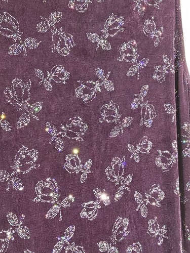 Vtg Y2k La Belle Plum Maxi Dress Floral Vampy Slinky Stretch Glam Goth Sparkly - Picture 8 of 12