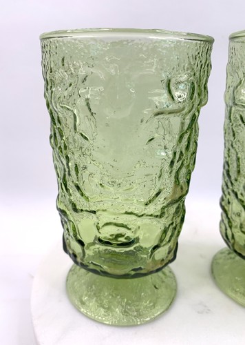 Anchor Hocking Lido Milano Green Footed Tumblers Set of 2 Vintage Glasses - Picture 2 of 4